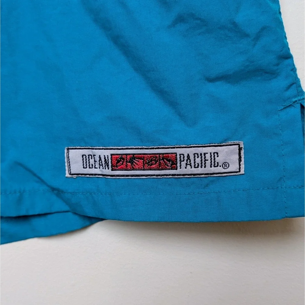 Vintage Ocean Pacific Swim Trunks Neon Bathing‎ Suit Shorts OP 80s 90s Size XL